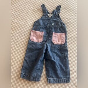 Oshkosh gingham denim and floral overalls